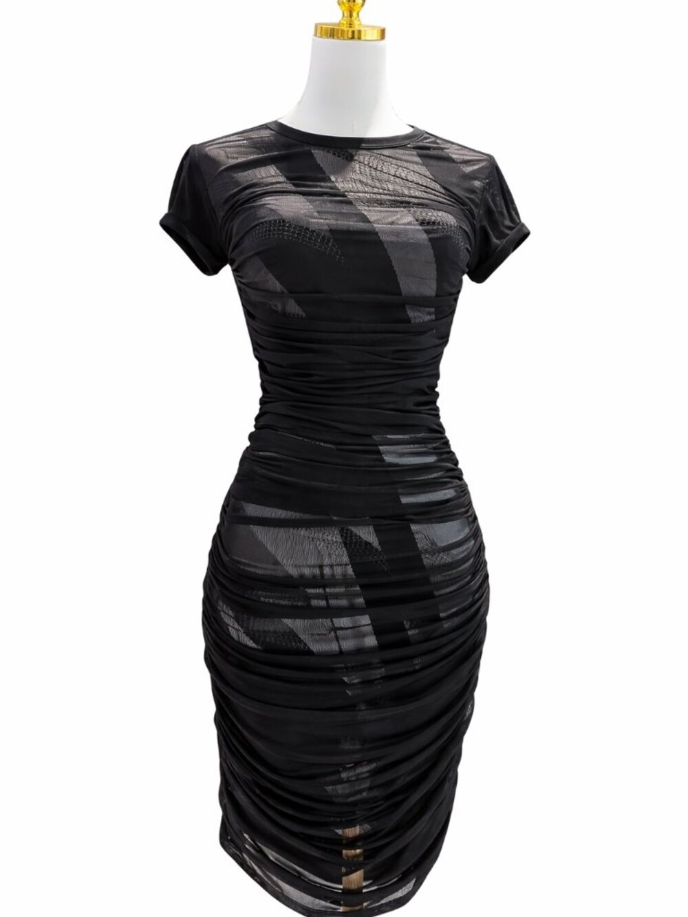 NWT Size S BCBGMAXAZRIA Black Combo Mesh Ruched Bodycon Dress